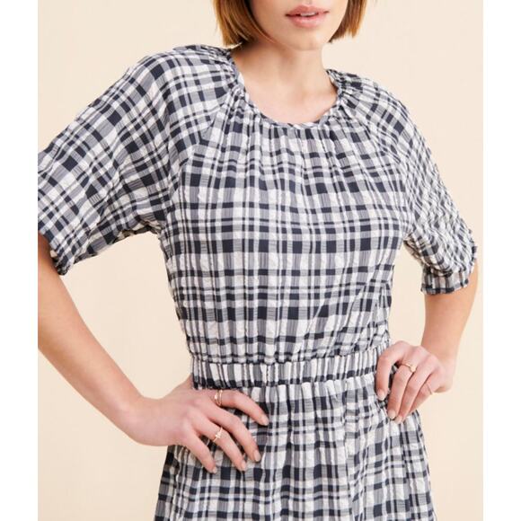 Free People Just Female Hamilton Midi Dress Large Gingham Lightweight Cottage - Picture 2 of 15